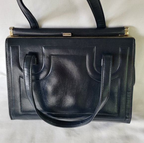 Vintage Julius Resnick Navy Blue Pocketbook Handbag 1970s - Picture 3 of 9